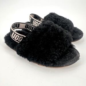 UGG Black Fluffy Kids Slippers Little Kid Size 10